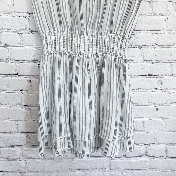 New Rails Angelina Cape May Stripe Dress Smocked Linen Blend Size Large - Picture 4 of 7